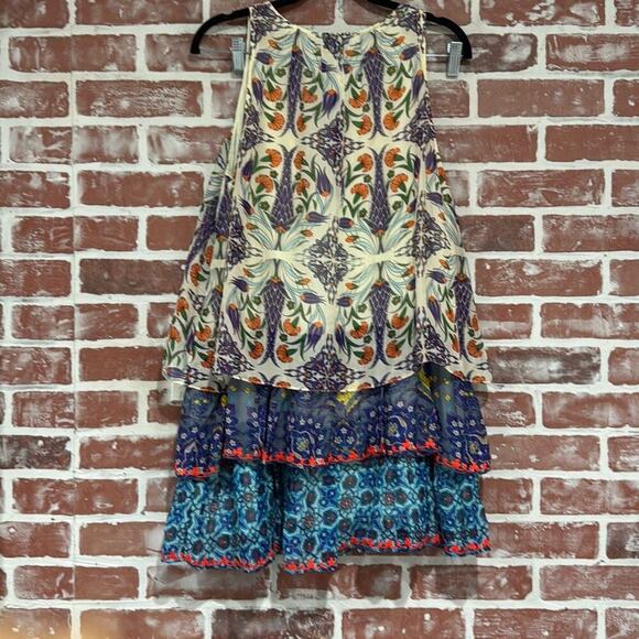 NWT Hemant & Nandita Istanbul Silk Multi Color Print Tiered Mini Dress Size S - Picture 2 of 6